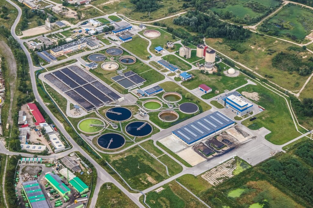 treatment plant wastewater, treatment plant, aerial photo